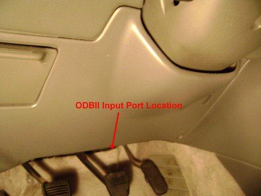 ODBII Interface Port Location underneath the panel below the steering column.